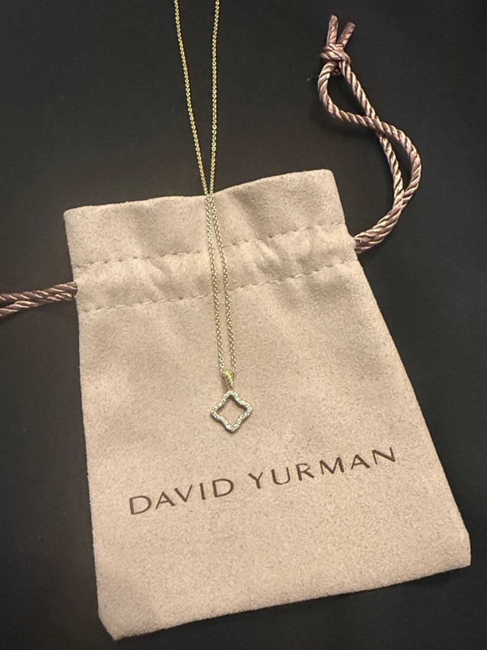 David Yurman Gold Diamond Open Frame Pendant Necklace